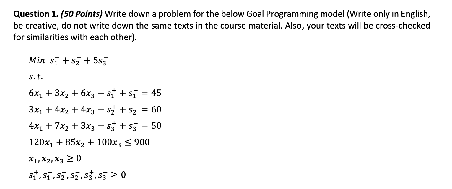 Question 1. (50 Points) Write down a problem for