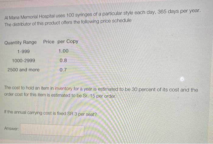 Al Mana Memorial Hospital uses 100 syringes of a