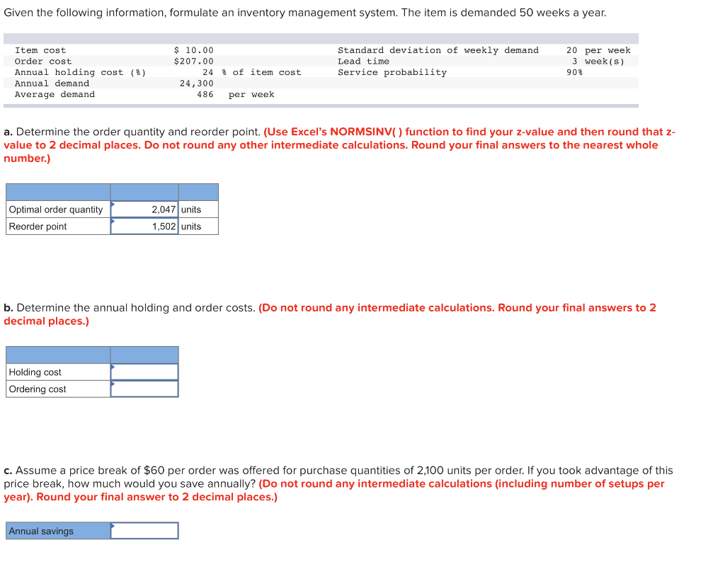 Given the following information, formulate an