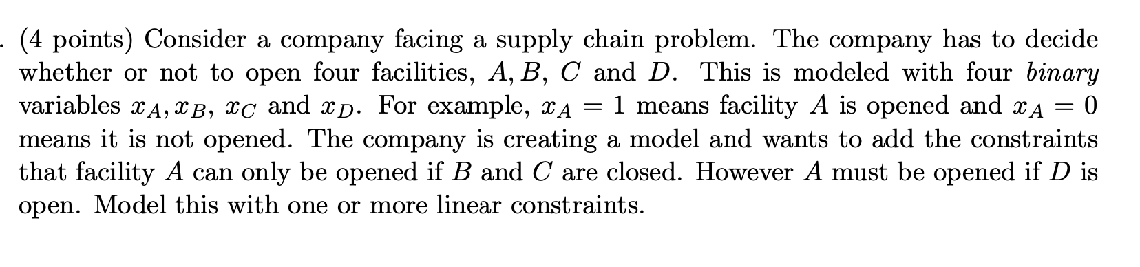 - (4 points) Consider a company facing a supply