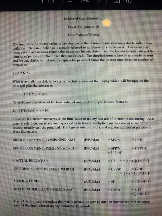 - + Industrial Cost Estimating Excel Assignment
