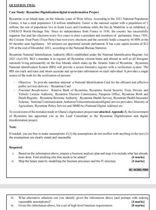 QUESTION TWO: Case Study: Byzantine