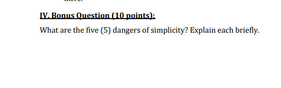 IV. Bonus Question (10 points): What are the five