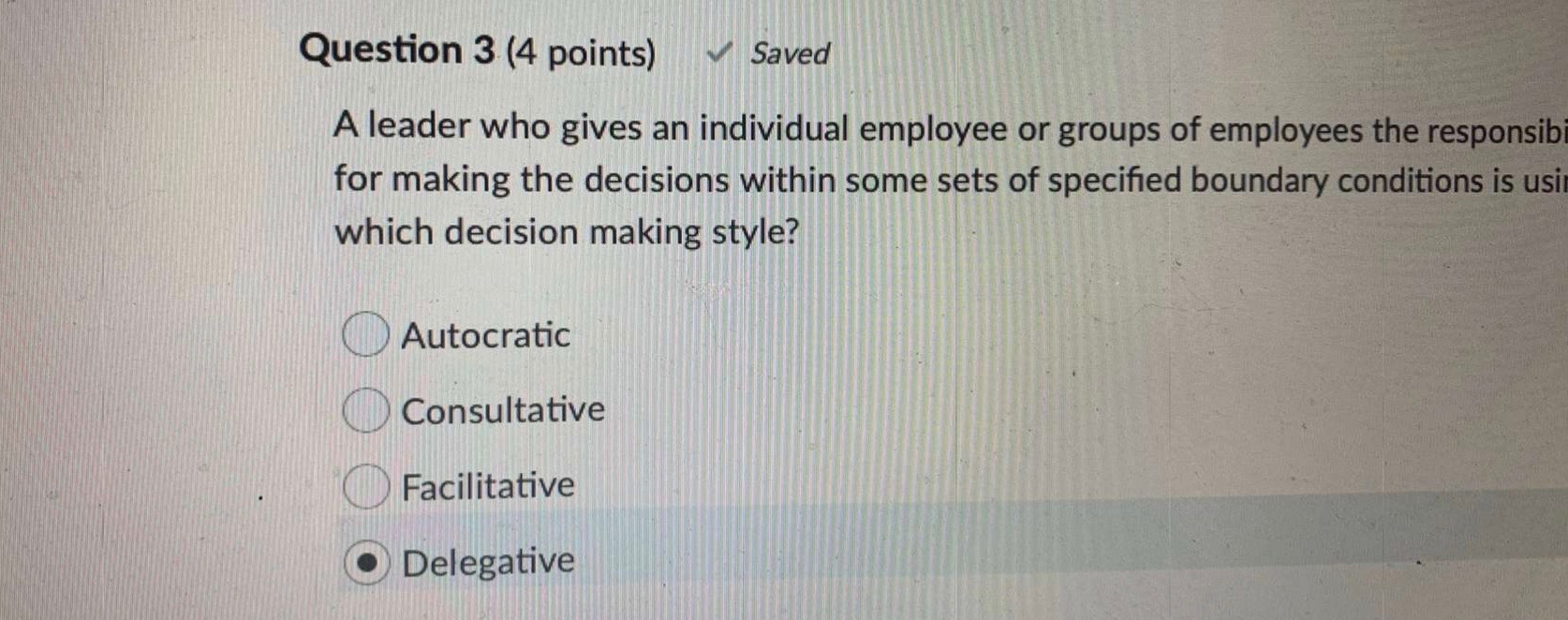 A leader who gives an individual employee or