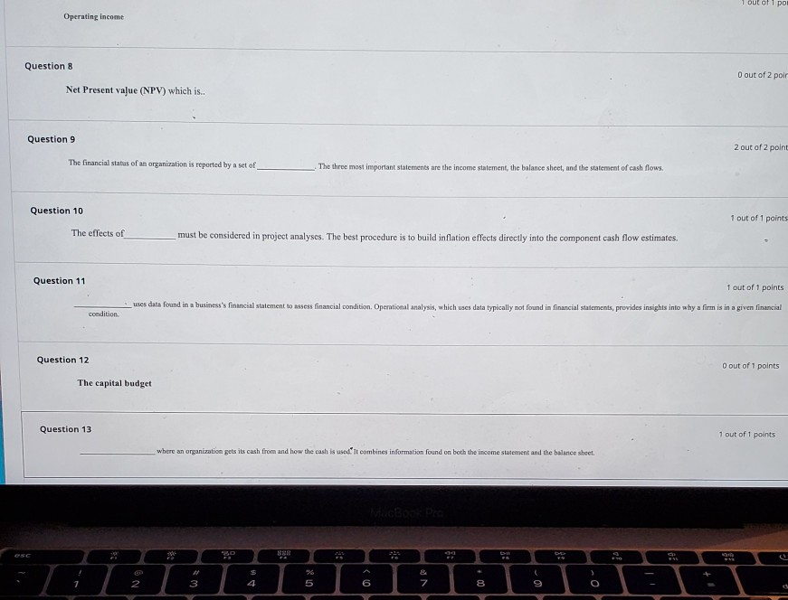 out of po Operating income Question 8 O out of 2