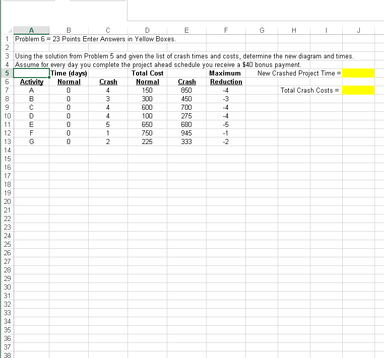 Solve Using Excel G12 : x fc 0 5 D E F G . J K L