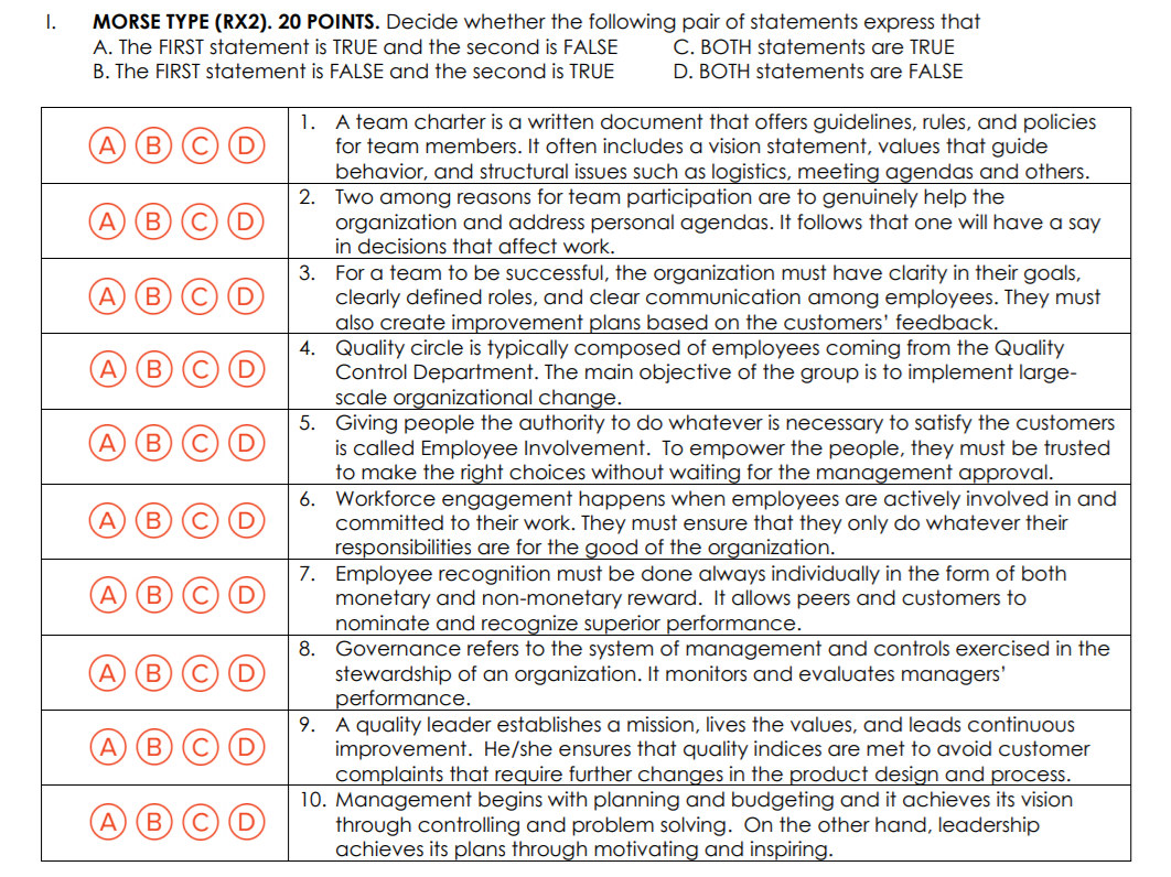 1. MORSE TYPE (RX2). 20 POINTS. Decide whether