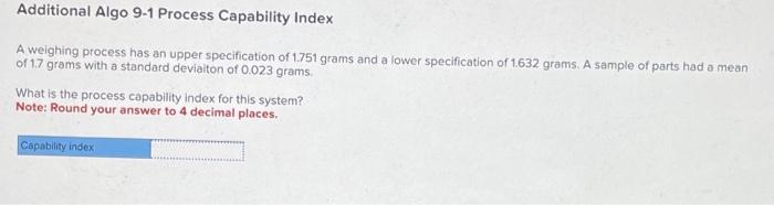 Additional Algo 9-1 Process Capability Index A