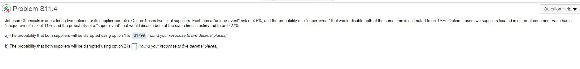 Problem S11.4 Question Help Johnson Chemicals is