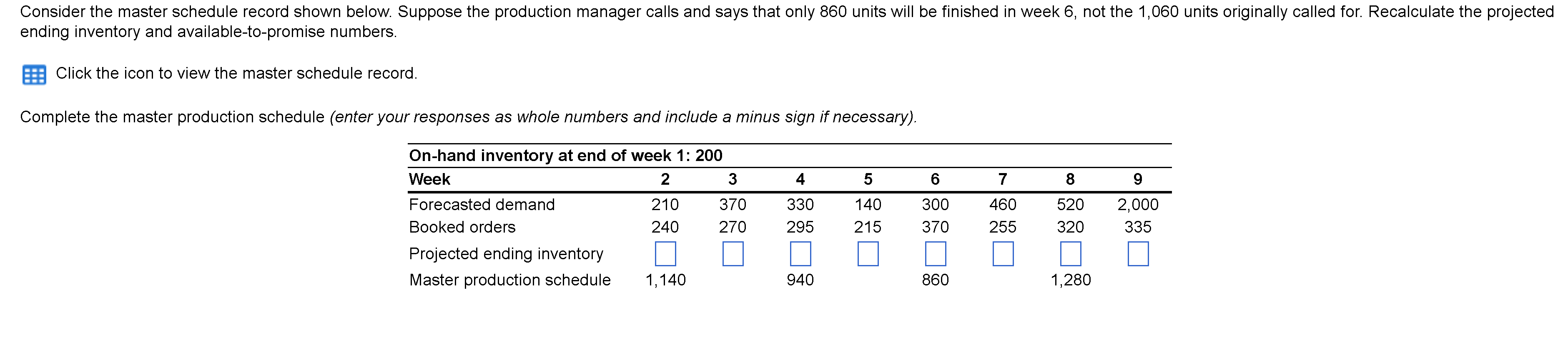 Consider the master schedule record shown below.