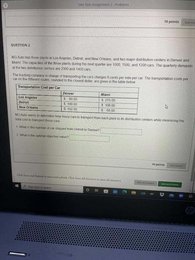 Take Test: Assignment 2 - Problems 10 points Save