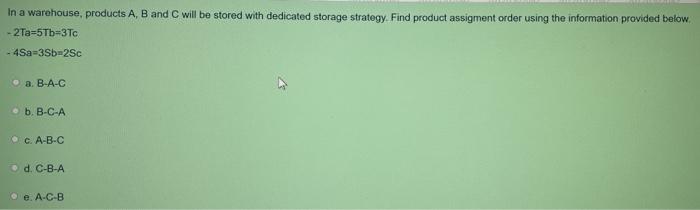 In a warehouse, products A, B and C will be