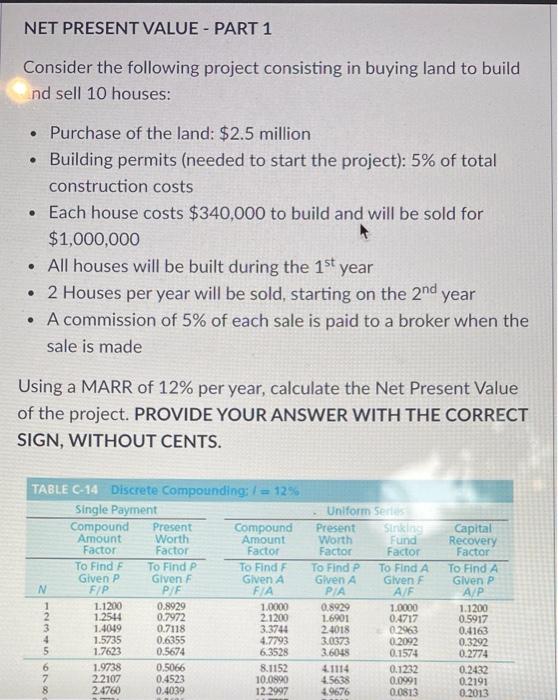 NET PRESENT VALUE - PART 1 Consider the following