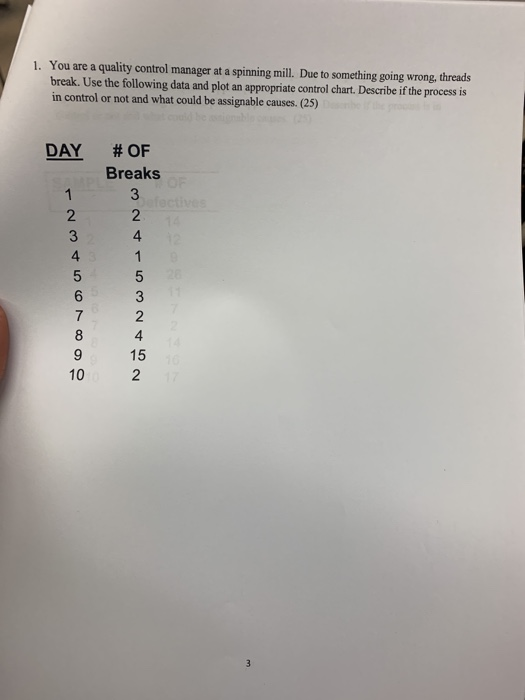 1. You are a quality control manager at a