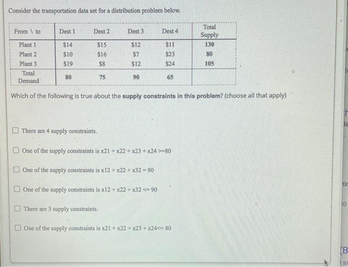 Consider the transportation data set for a