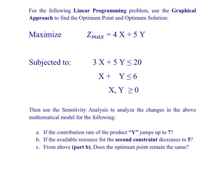 For the following Linear Programming problem, use