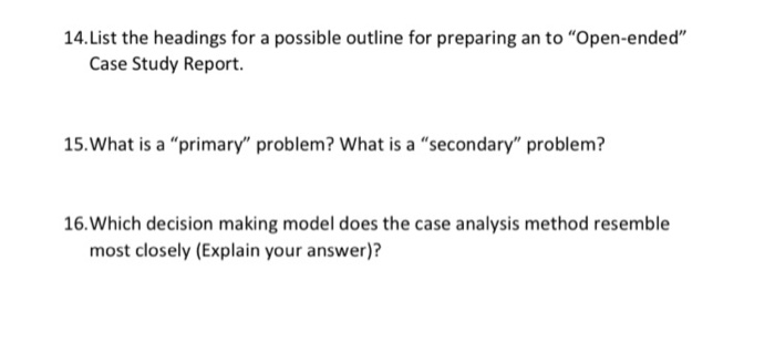 answer question 16 only 14. List the headings for