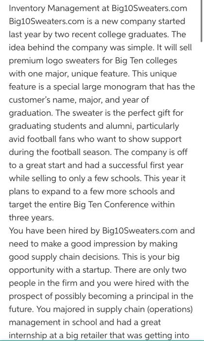 Inventory Management at BigioSweaters.com