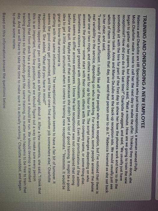 TRAINING AND ONBOARDING A NEW EMPLOYEE Rebecca