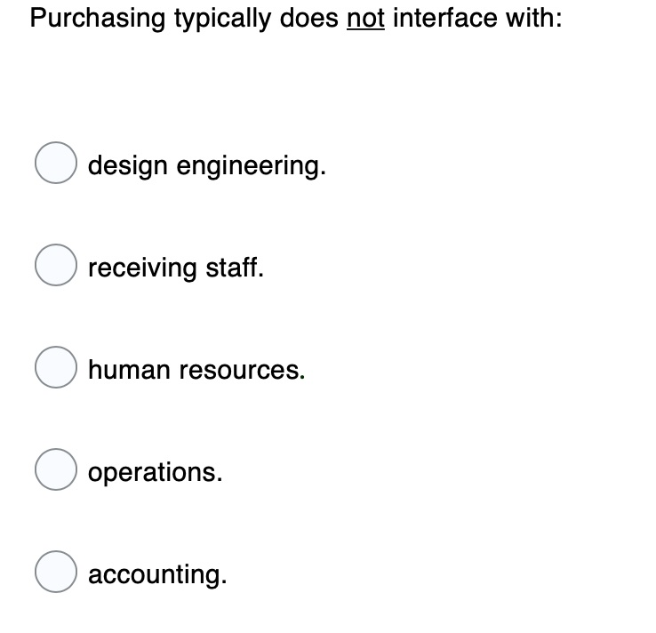 Purchasing typically does not interface with: O