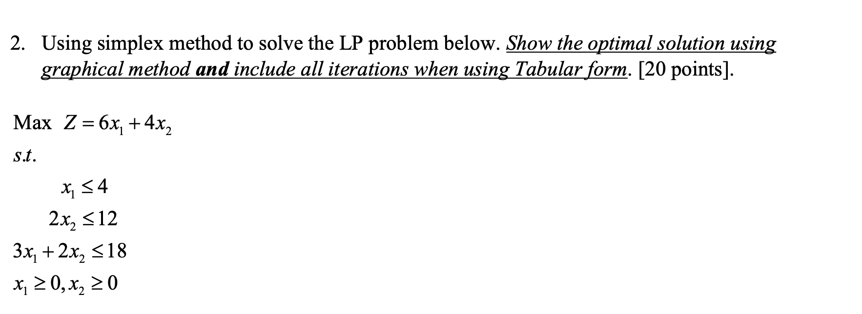 2. Using simplex method to solve the LP problem