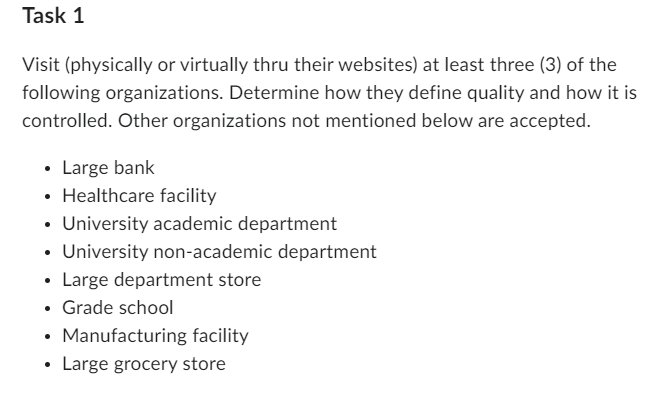 Task 1 Visit (physically or virtually thru their