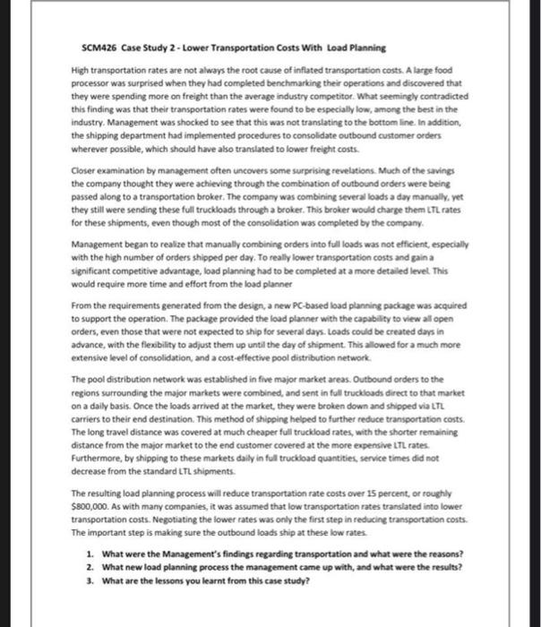 please! SCM426 Case Study 2 - Lower