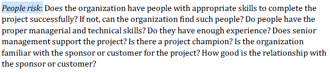Explain people's risk in project management based