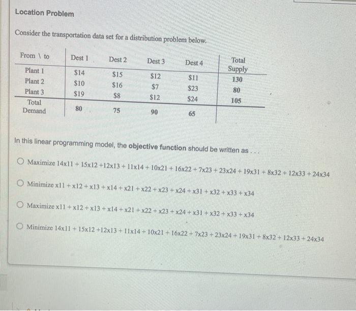 Consider the transportation data set for a