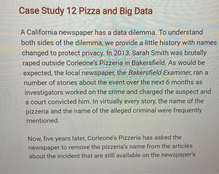 125 words max Case Study 12 Pizza and Big Data A