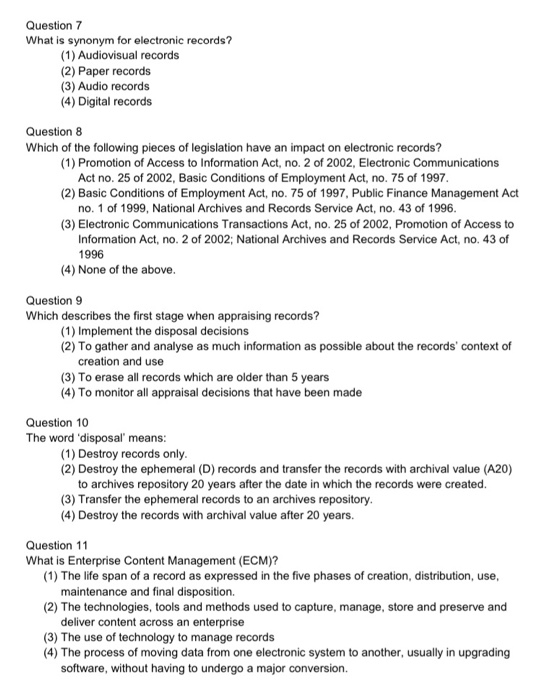 Answer the following multiple choice; Question 1