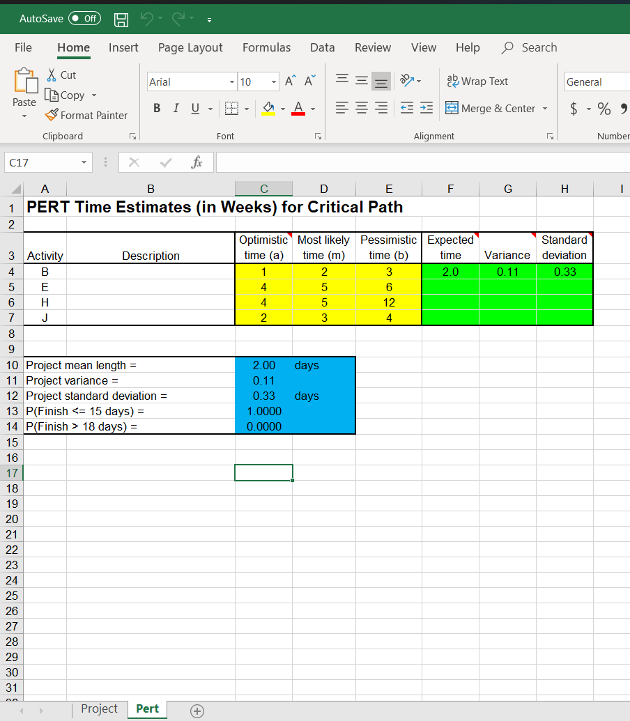 Using the network diagram below, enter the