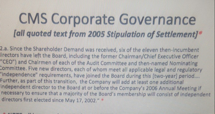 how does the case CMS Corporate Governance best