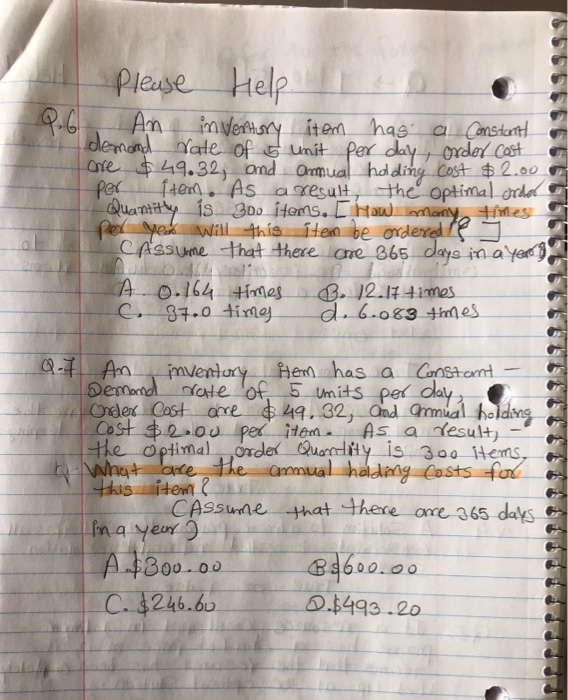 Please help An inventory item has a constant