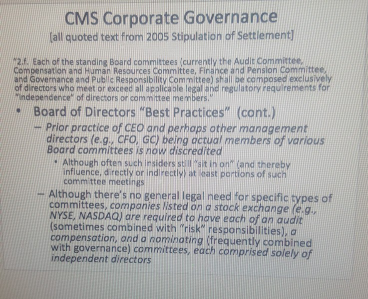 how does the case CMS Corporate Governance best