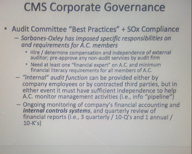 how does the case CMS Corporate Governance best