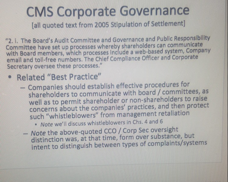 how does the case CMS Corporate Governance best