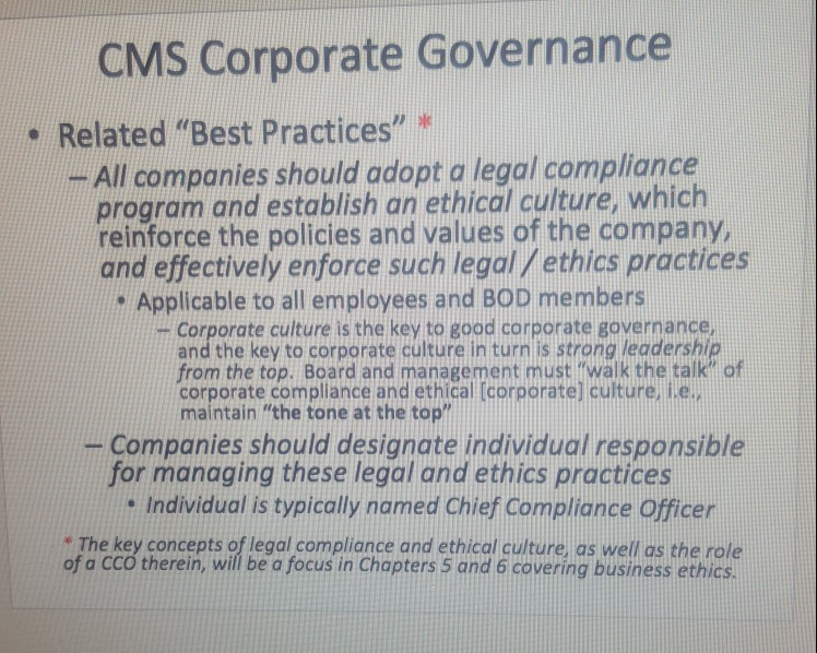 how does the case CMS Corporate Governance best