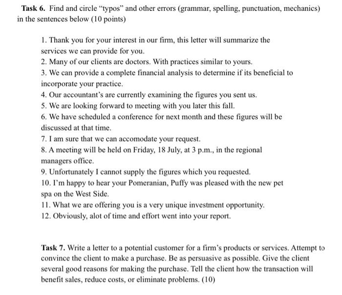 Task 6. Find and circle "typos and other errors