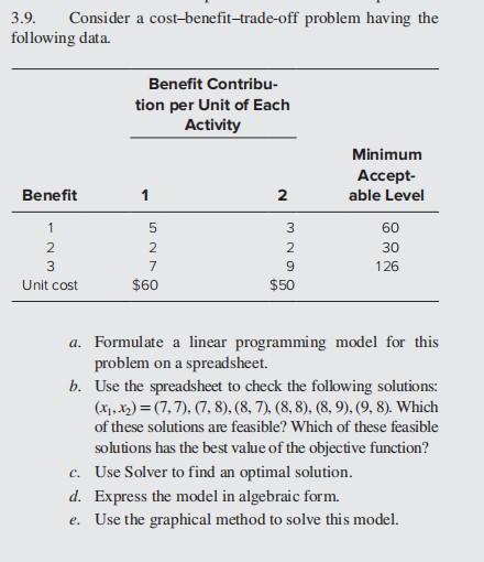 3.9. Consider a cost-benefit-trade-off problem