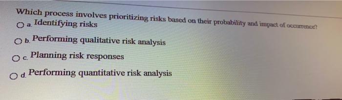 a. Which process involves prioritizing risks
