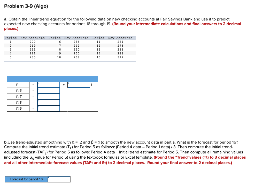 Problem 3-9 (Algo) a. Obtain the linear trend