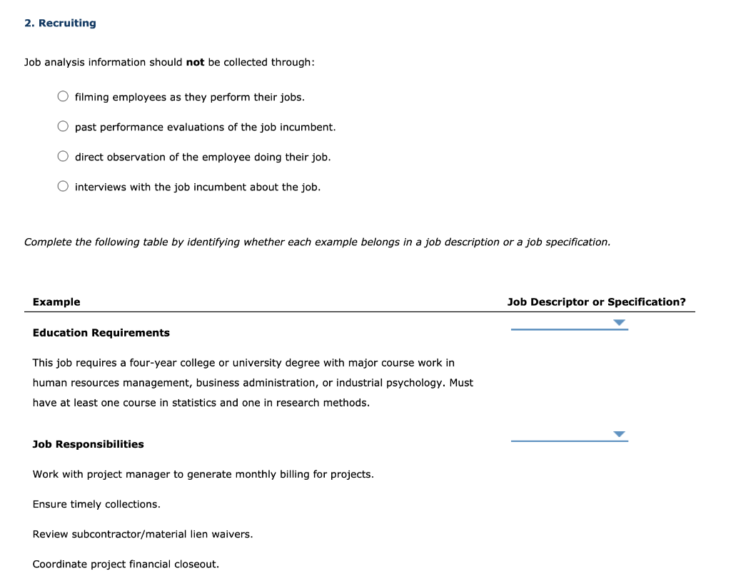 2. Recruiting Job analysis information should not