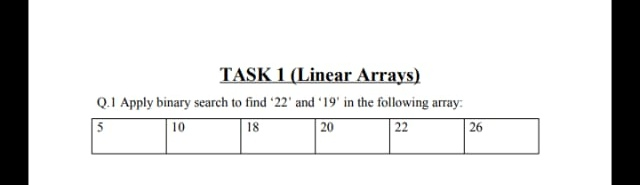 TASK 1 (Linear Arrays) Q.1 Apply binary search to