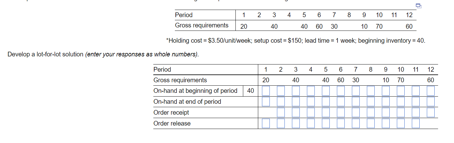 Develop a lot-for-lot solution and calculate