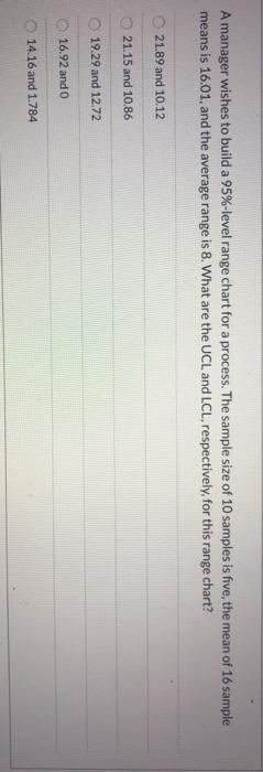 A manager wishes to build a 95%-level range chart