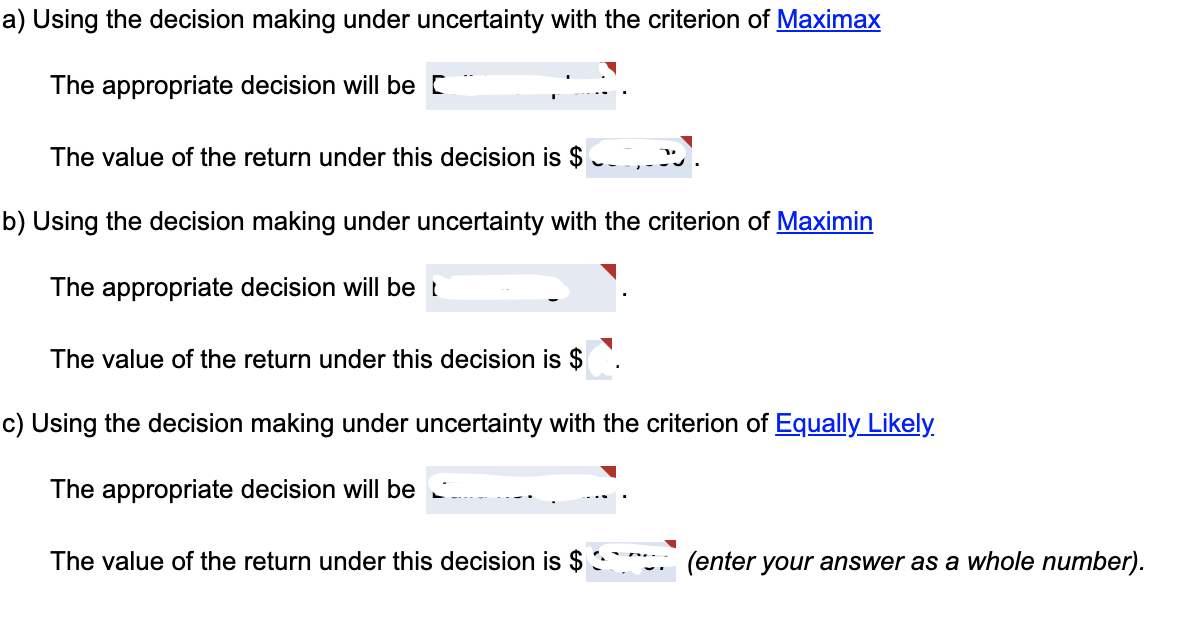 Given the following conditional value table: