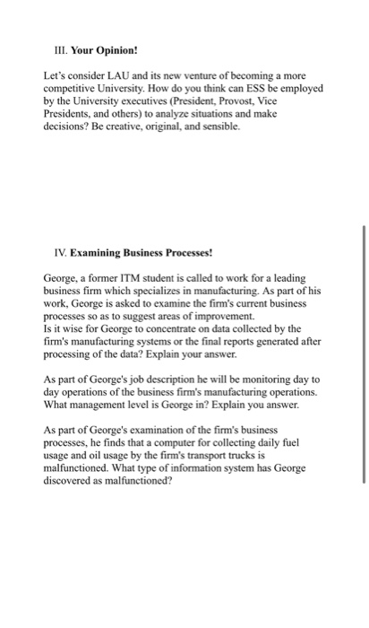 III. Your Opinion! Let's consider LAU and its new