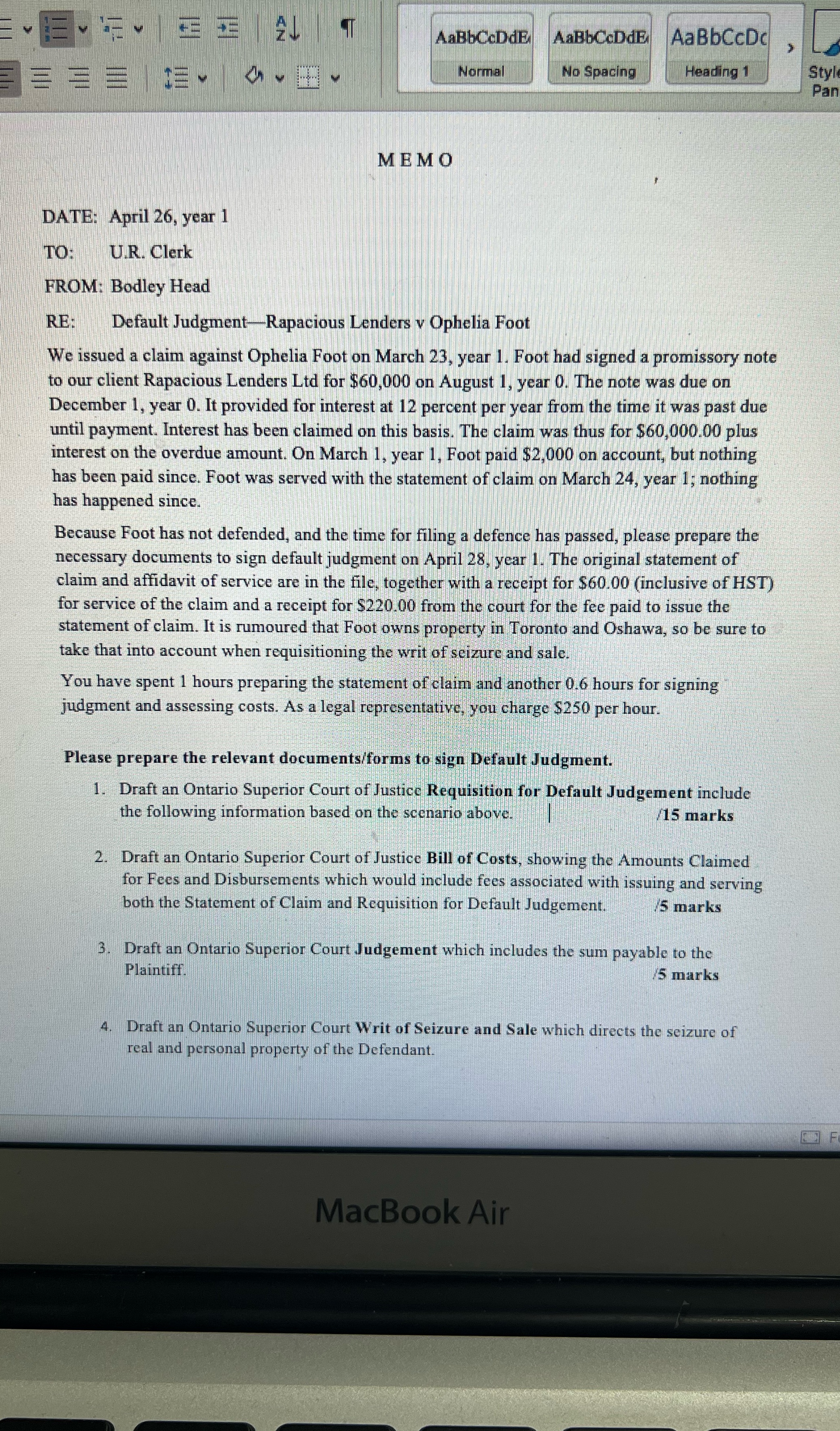 Prepare the requisition for default judgment with