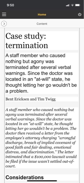 Case study: termination A stat member who caused